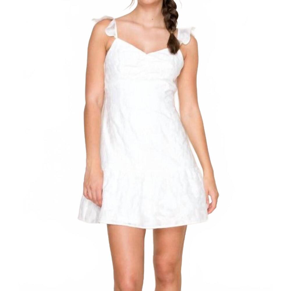 NEW B.RIGHT sweet melody whimsical floral ruffle mini dress in white